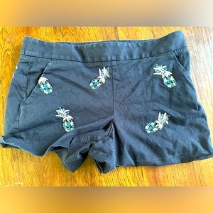💜 LOFT Navy Beaded Embroidered Pineapple Shorts-8